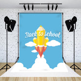 Aperturee - Blue Sky White Cloud Rocket Back To School Backdrop